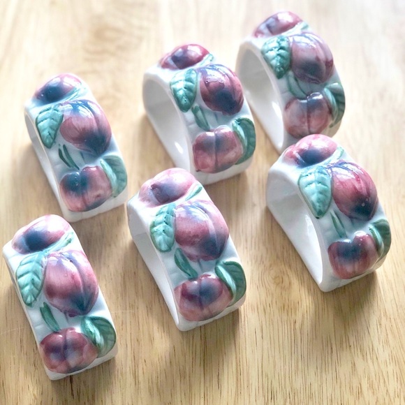 Vintage Town and Country Porcelain Basket Weave Apple Harvest Napkin Rings (6) - Picture 2 of 11